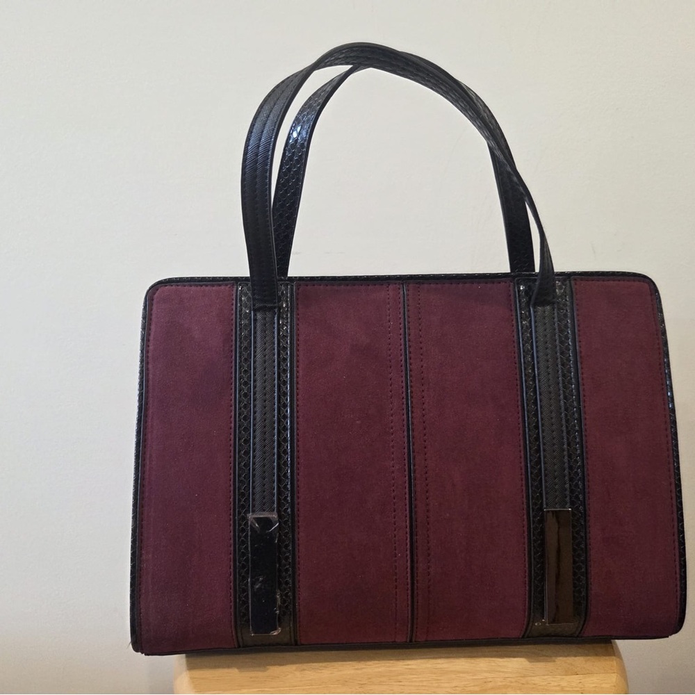 cleo Burgundy Suede Tote with Black Trim